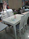 Стіл Фішер обідній розкладний дерев'яний 120(+40)білий, скло ультрабілий, фото 4