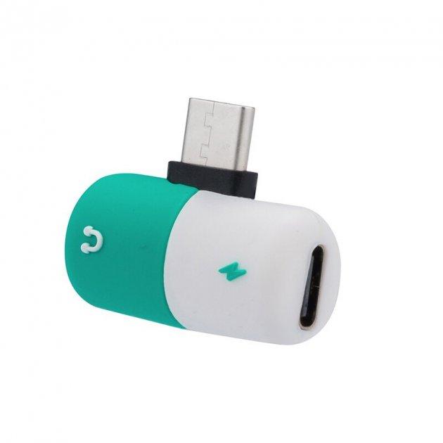 Перехідник адаптер Alitek USB Type C - Dual USB Type C (зарядка + навушники) Green/White