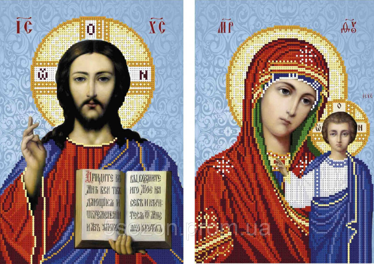 Набор з бисером Венчальная пара А4-и-444/443 Богородица и Иисус Христос