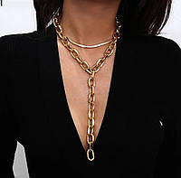 Сексуальное многослойное ожерелье-цепочка и чокер со змеиным плетением в золотом цвете