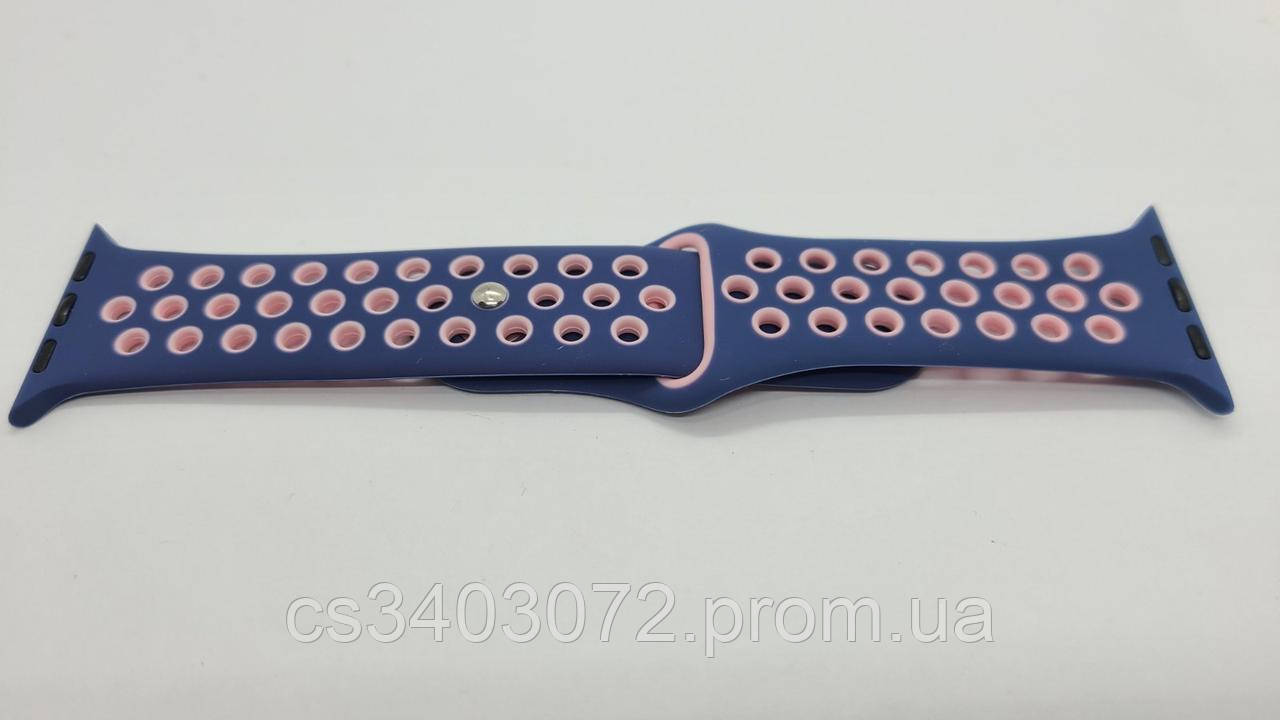 Синій з рожевим перфорований ремінець для Apple Watch 38/40 mm S/M