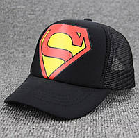 Детская кепка Тракер Супермен (Superman, супергерой) с сеточкой, Унисекс WUKE One size Черный