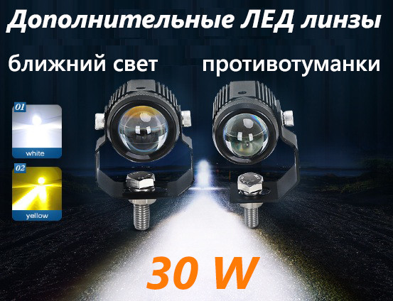 Led Лінзи додаткового світла в протитуманки мотоцикл авто біле жовте світло Cyclone led mf-01