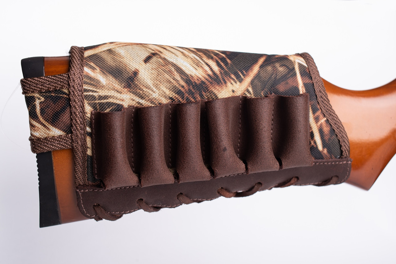 Патронташ на приклад 6 патронів. "Преміум+Ретро" тканина Очерет 12, 16 калібр, фото 1