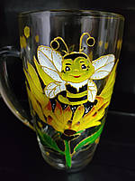 Чашка с витражной росписью ручной работы 430 мл " Маленькая пчелка"