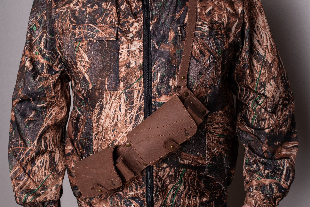 Патронташ на 24 патрони закритий шкіра тиснення "мисливець" коричневий, фото 1