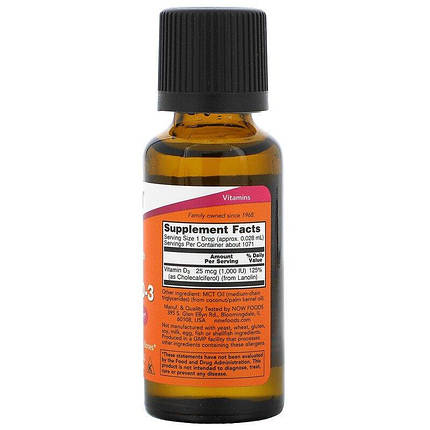 NOW Foods Liquid Vitamin D-3 Extra Strength 1000 IU 30 ml (термін стертий партія, 03/26), фото 2