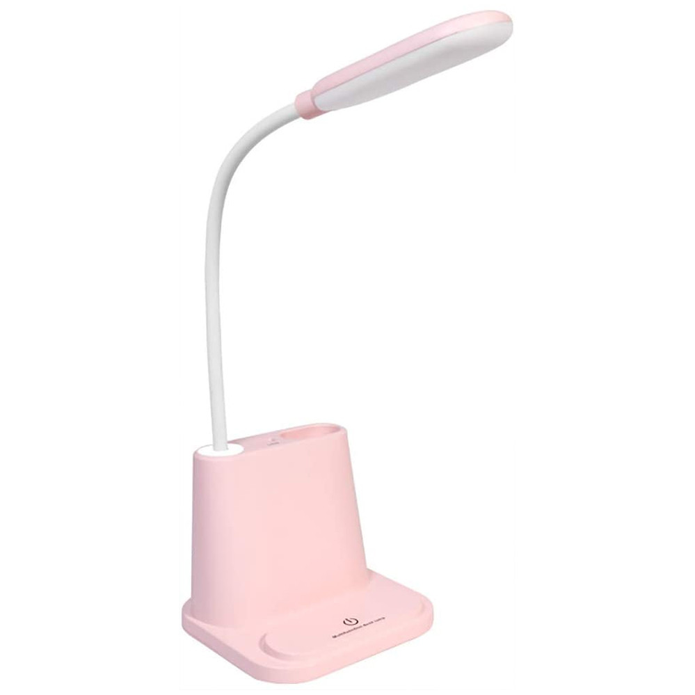 LED Лампа настільна світлодіодна Рожева Сенсорна з підставкою тримачем для телефону ручок і зарядкою, фото 1