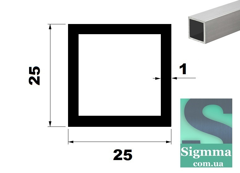 Труба алюмінієва квадратна 25х25х1 бп