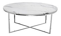 Кофейный столик современный нержавеющая сталь круглая мраморная столешница Пелио Silver / White 42/90/90 см