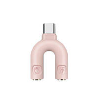 Переходник сплиттер Alitek USB Type C - 2 x 3.5 мм (микрофон + наушники), Pink