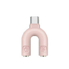 Перехідник спліттер Alitek USB Type C - 2 x 3.5 мм (мікрофон + навушники), Pink