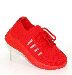 Червоні трикотажні дитячі кросівки для дівчаток на шнурівці 20-31р