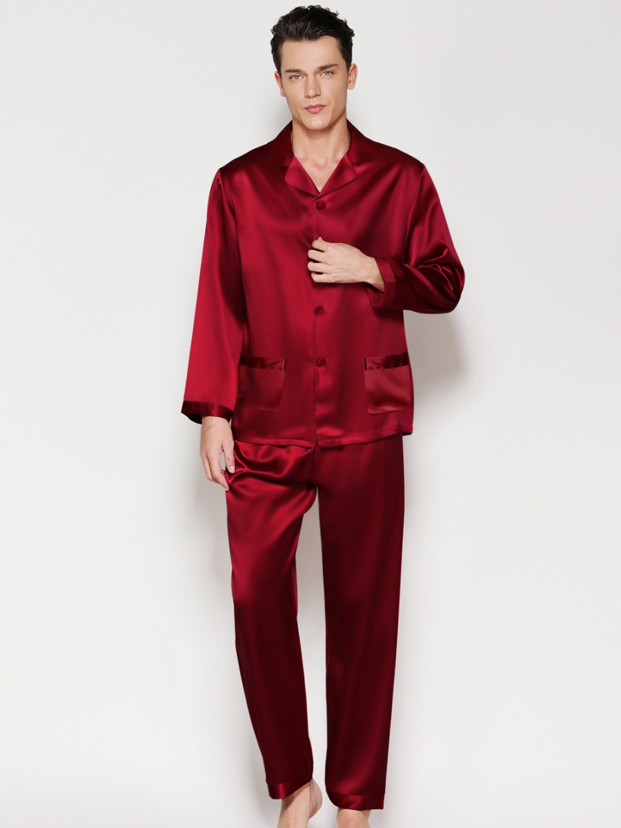 Піжама чоловіча шовкова атласна червона бордо (розмір S - XXXL 42-56)