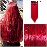 Накладные волосы красные, Ярко красные пряди Трессы на заколках Пряди из искусственных волос Пряди на заколках