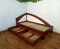Детская угловая кровать тахта с мягкой спинкой и ящиками из массива дерева "Радуга Премиум" от производителя 80х200, итальянский орех