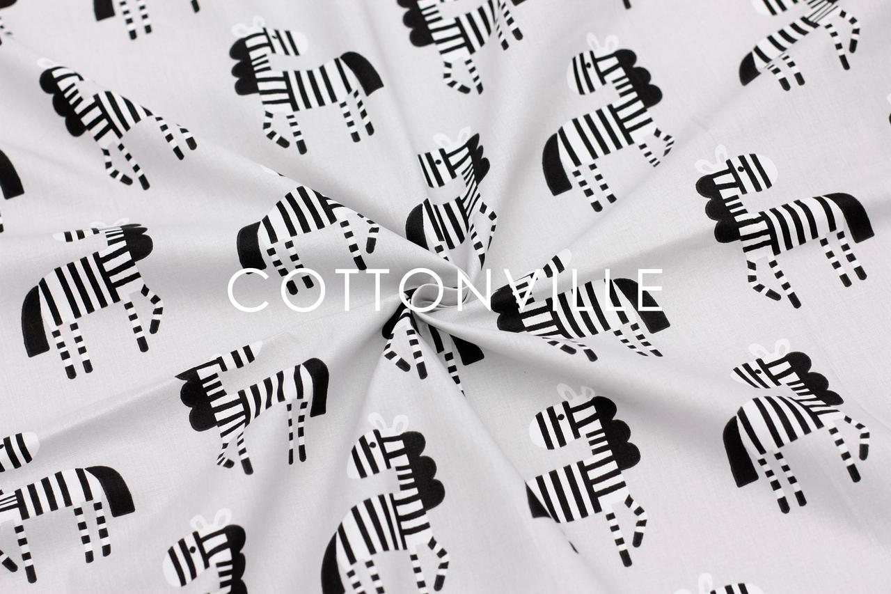 Поплін 240 см Зебри на сірому Organic cotton (залишок  2.60 мп)