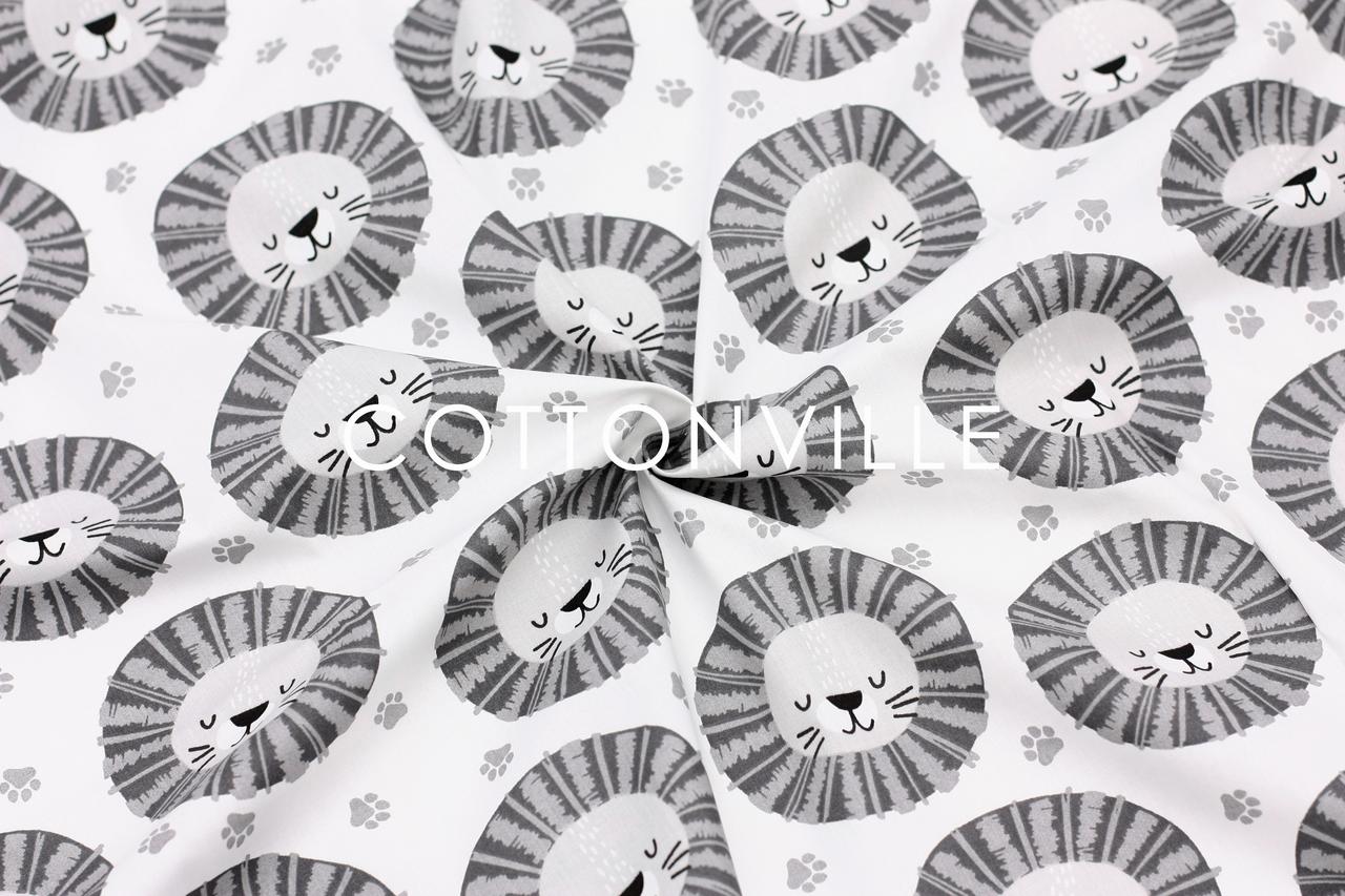 Поплін Левенята на білому Organic cotton