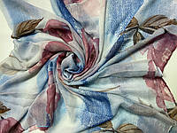 Женский широкий шарф-палантин-парео с голубыми тонами хлопок 170х90 см