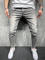 Джинсовые штаны зауженные с потертостями, светло серого цвета (серые) мужские джинсы узкачи Skinny Турция