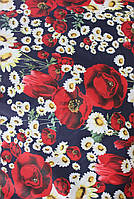 Плащова тканина (ш 150 см) Пл-22 темно-синя квіти для курток, плащів, виробів, сумок.