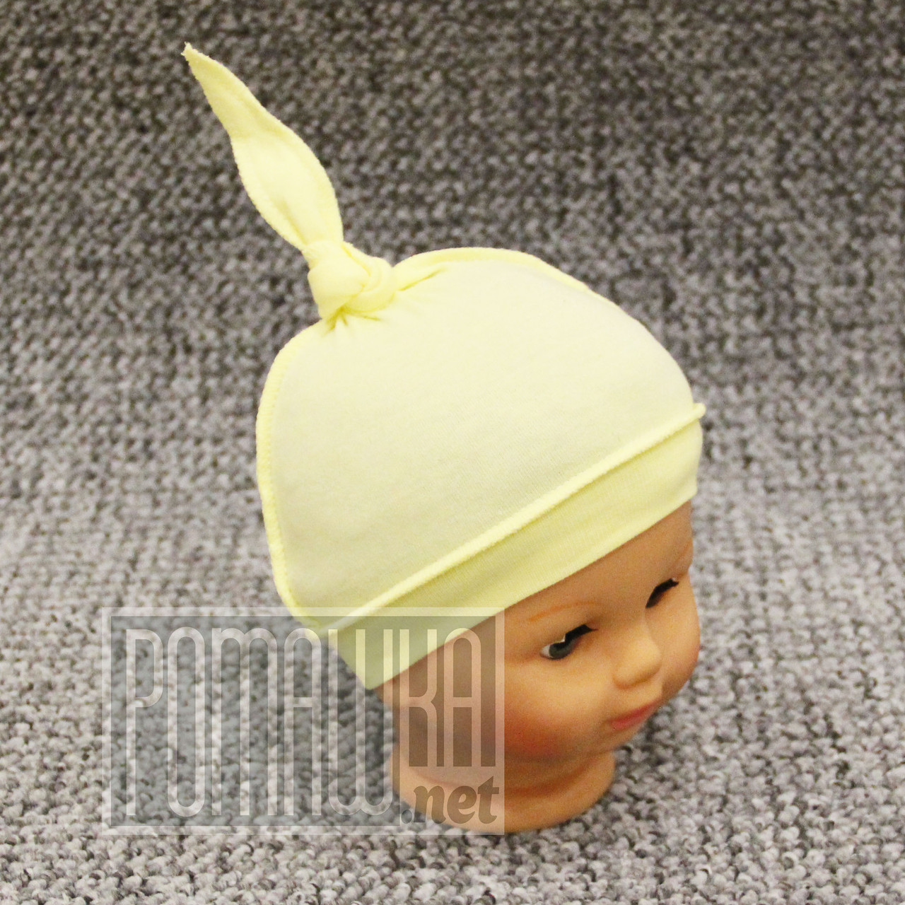 Дитяча р 36 (20) 0-1 міс трикотажна шапочка з вузликом для новонароджених без зав'язок ІНТЕРЛОК 4046 Жовтий