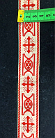 Тесьма парчовая 3.5 см красные кресты на белом фоне для украшения изделий для церковных изделий.