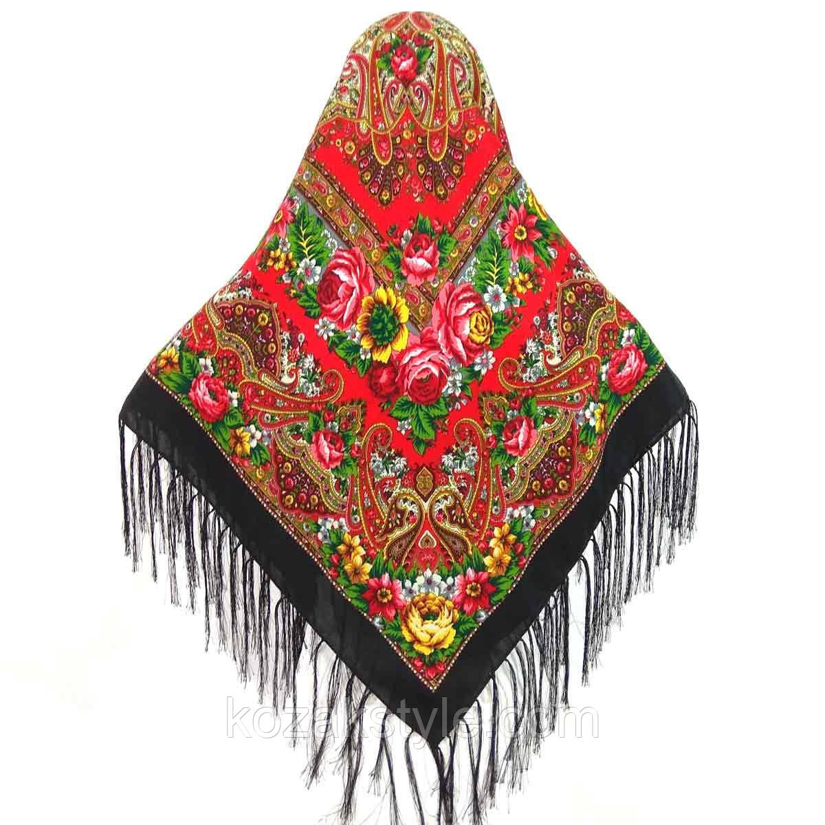 Народна хустка з квітами (120х120) чорна