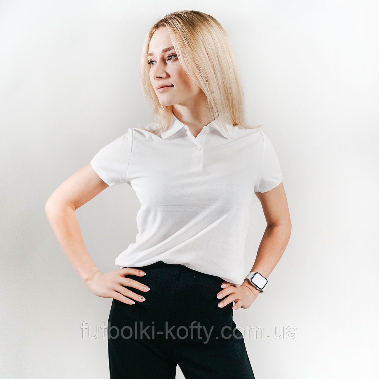 Футболка поло жіноча біла преміум Premium polo lady-fit Fruit of the Loom,S, фото 1