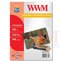 Фотобумага WWM глянцевая 180г / м кв, 13см х 18см, 100л (G180.P100 / C)