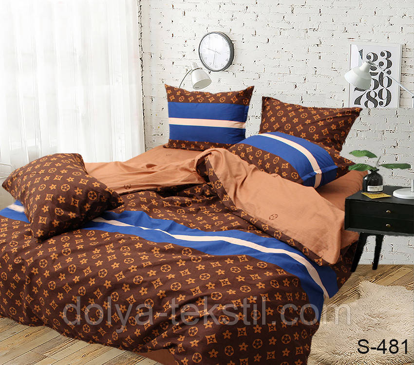 Сатин Євро комплект постільної білизни ТМ TAG натуральна бавовна з компаньйоном S481, фото 1