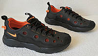 Nike кроссовки кожаные мужские дышащие с сеткой чёрные с оранжевым