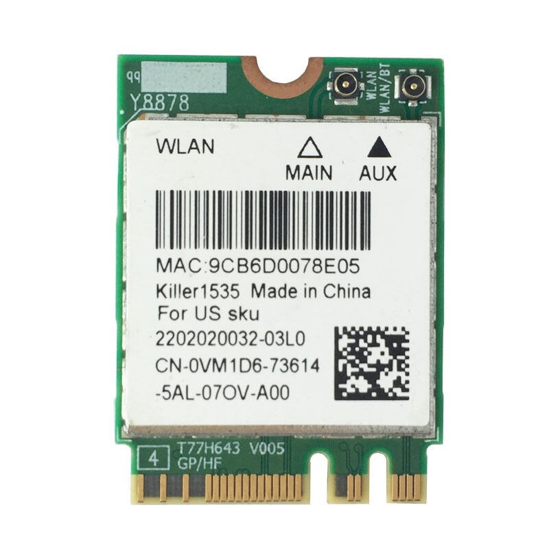 Wi-fi+BT модуль M.2 Dell Killer 1535 AC Wireless AC1535 (CN-0G13K7) 802.11 b,g,n,ac 867Mbps 2,4GHz/5GHz!