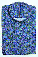 Рубашка мужская с длинным рукавом, принт синего цвета