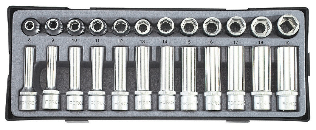 Набір головок FORCE T4248 1/2" 6-гр. коротких і глибоких 24 пр.