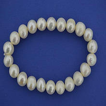 Браслет з річкових перлів, білий, на гумці, намистина - 8-9 мм, браслет - 6,5 см