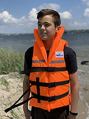 Страхувальний жилет універсальний оранж з підголовником та светоотражайкой