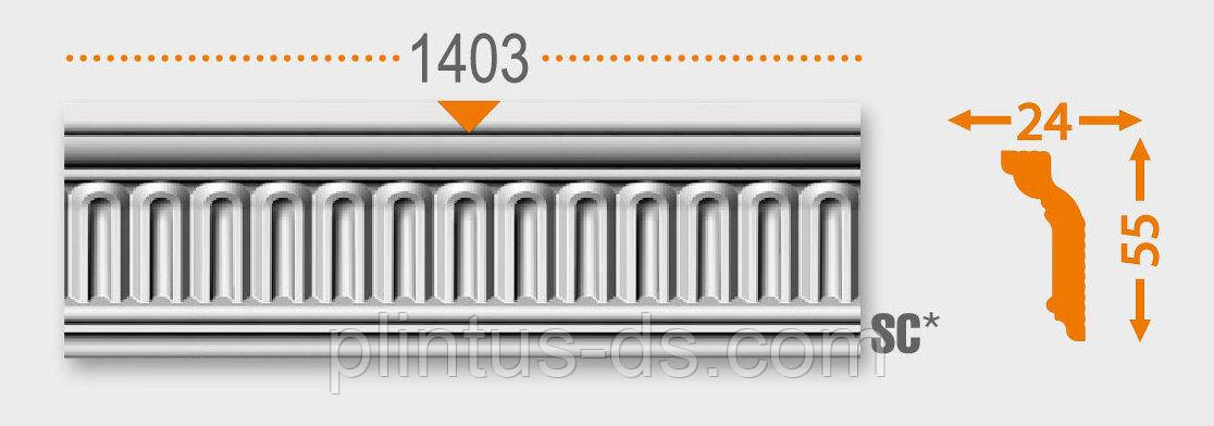 Плінтус стельовий  від виробника 24х55х1400мм. (підходить під натяжну стелю)