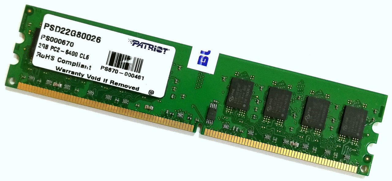 Оперативна пам'ять Patriot DDR2 2Gb 800MHz PC2 6400U CL6 (PSD22G80026) Б/В