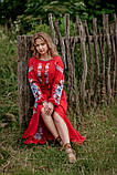 Довге лляне червоне плаття-вишиванка, арт. 4531, фото 3