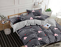 Сатиновый двуспальный комплект постельного белья Сердечки с компаньоном S466