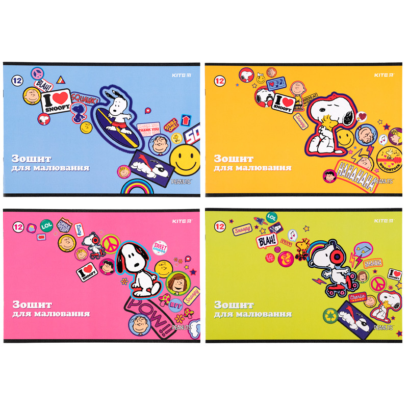 Зошит для малюв. на скобі 12/100 A4 "Peanuts Snoopy" лак+УФ №SN21-241/Kite/(20)(200)