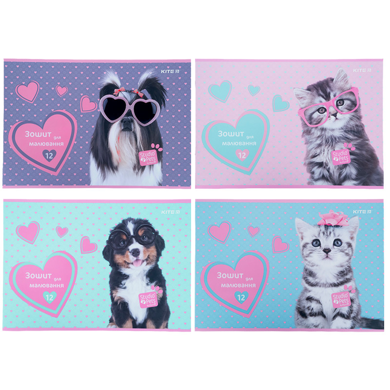 Зошит для малюв. на скобі 12/100 A4 "Studio Pets" софт-тач+УФ №SP21-241/Kite/(20)(200)