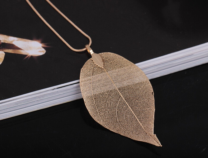 Підвіска Ажурний листок «Golden leaf» з ланцюжком, ошатна (рожеве золото)