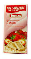 Шоколад без цукру і глютену Torras білий з шматочками полуниці Іспанія 75г