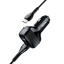Автомобільний зарядний пристрій в прикурювач (автозарядка) + кабель Micro USB Hoco Z36 |2USB, 2.4A| Чорний