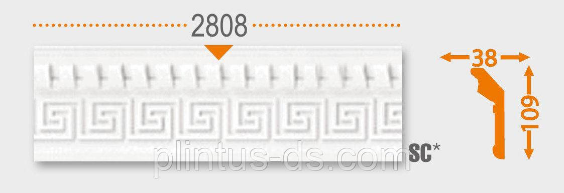 Плінтус стельовий арт.2808 від виробника 38х109х2000мм. (підходить під натяжну стелю)