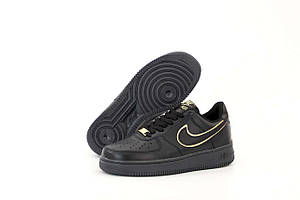 Nike Air Force Black 1 Low жіночі кросівки (Кросівки Найк Аір Форс чорно-золоті)