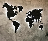Деревянная карта Мира с подсветкой (Холодная) M-150x90 см Антрацит