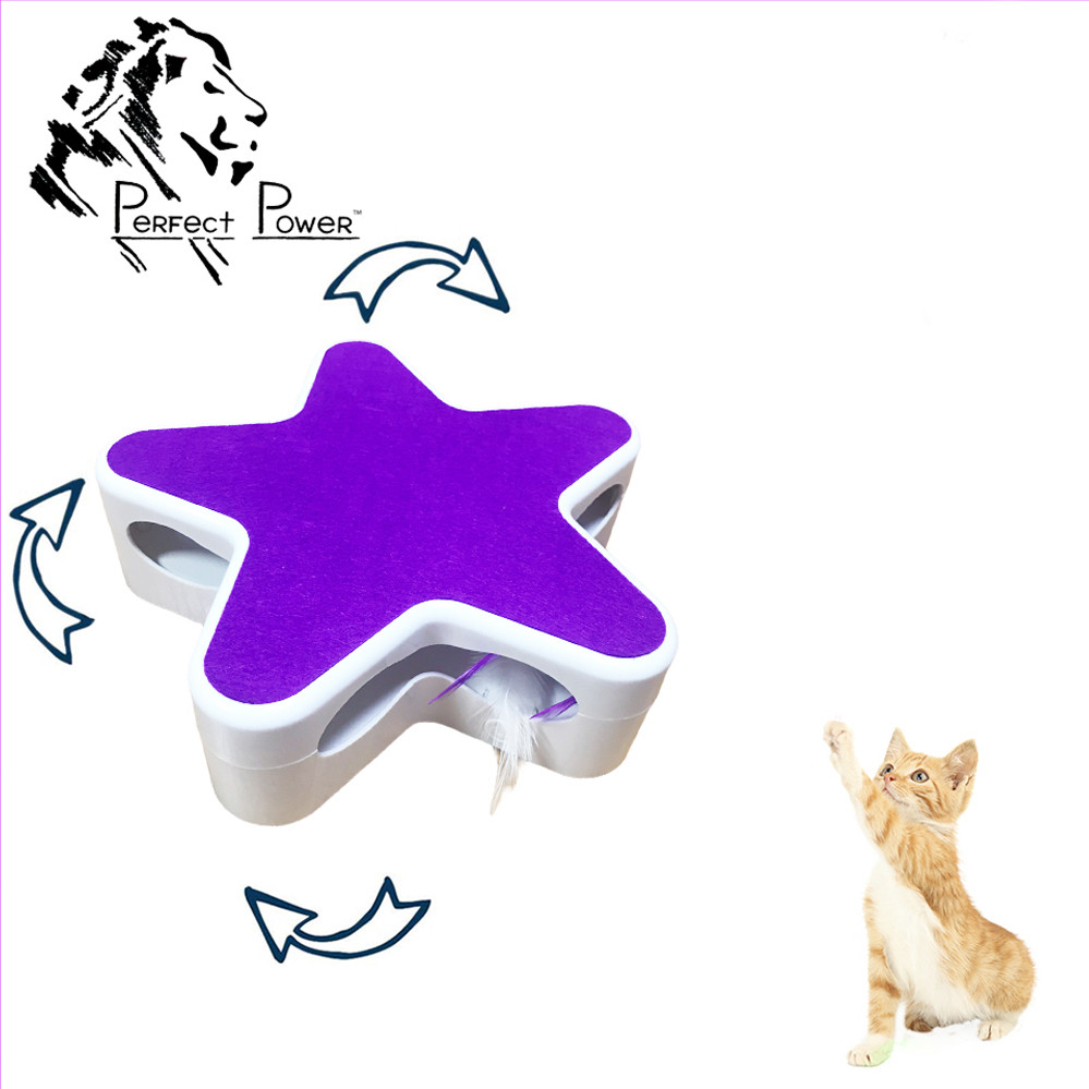 Іграшка для кішок інтерактивна з пером кігтеточка для котів Фіолетова